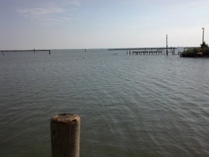 The view from the boat ramp toward the breakwaters and Fishing Bay beyond.